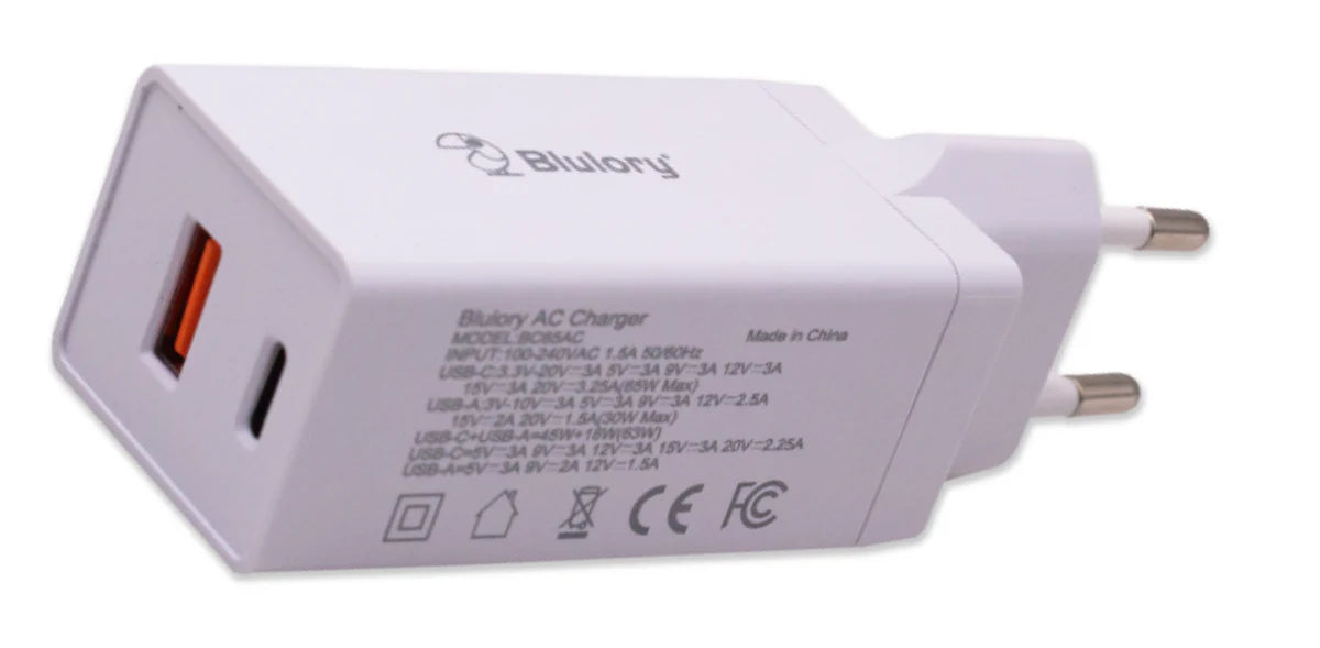 Cargador 65W Blulory BC65AC USB-A/USB-C